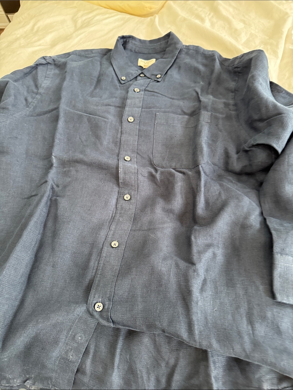 Club Monaco Navy Blue Linen Button-Down Shirt